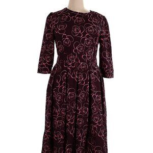 3/4 sleeve Midi Maroon floral dress women's szie XL (333)
